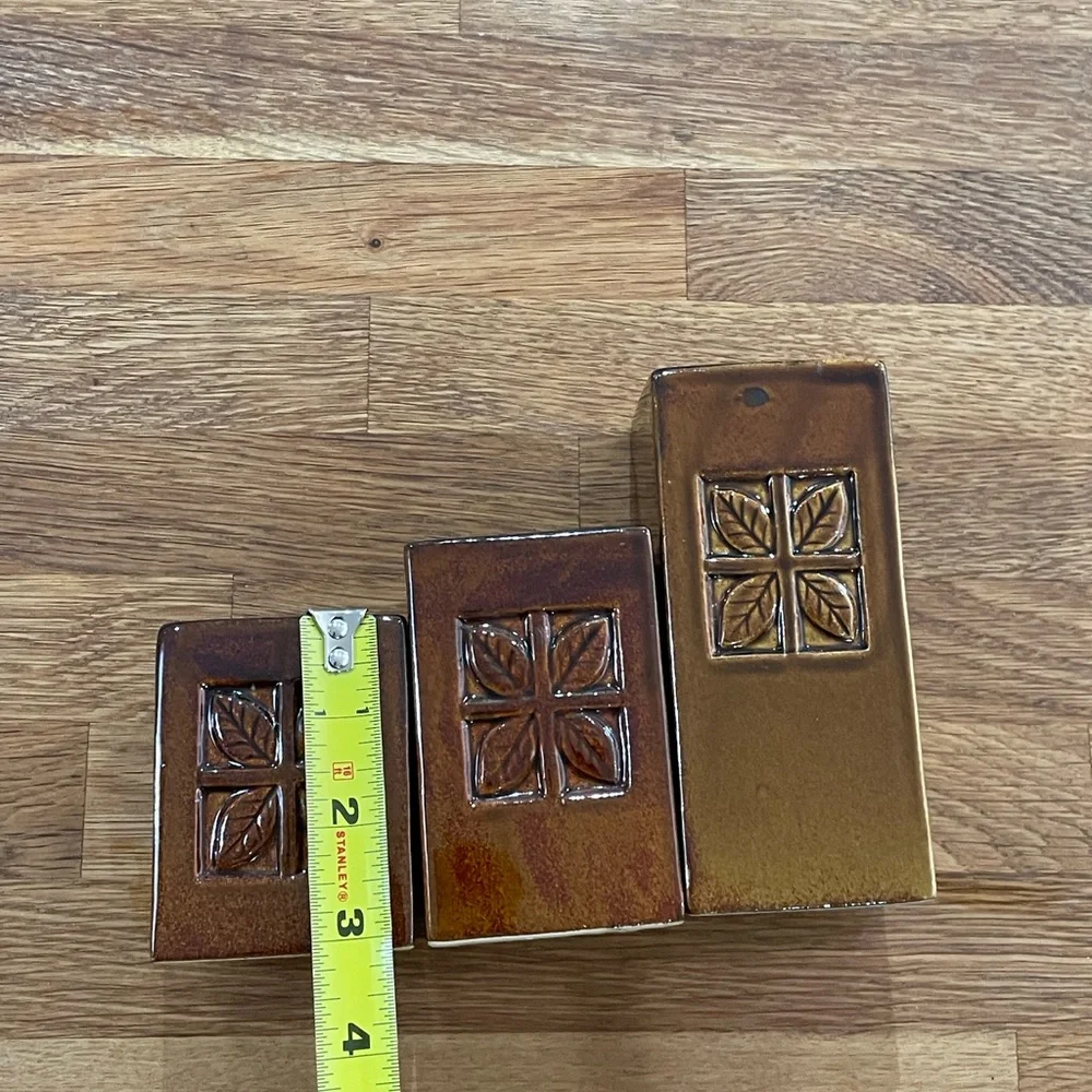 3 Vintage MCM candle holders. Pillar votive candle holders. Glazed ceramic brown